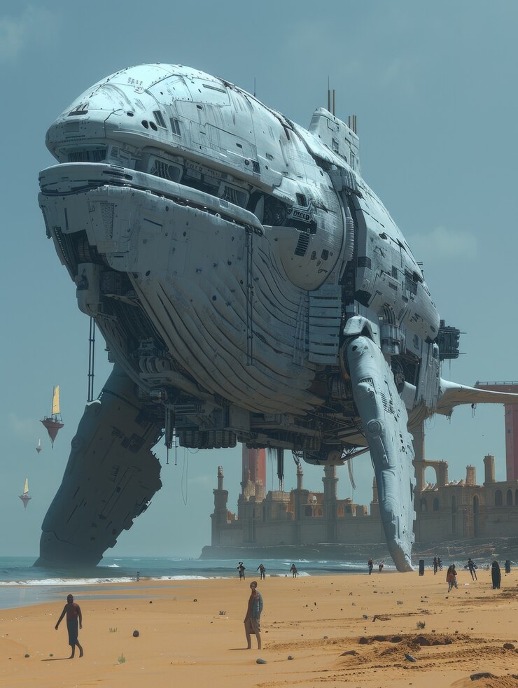 Free Photo half whale half-robot in fantasy style