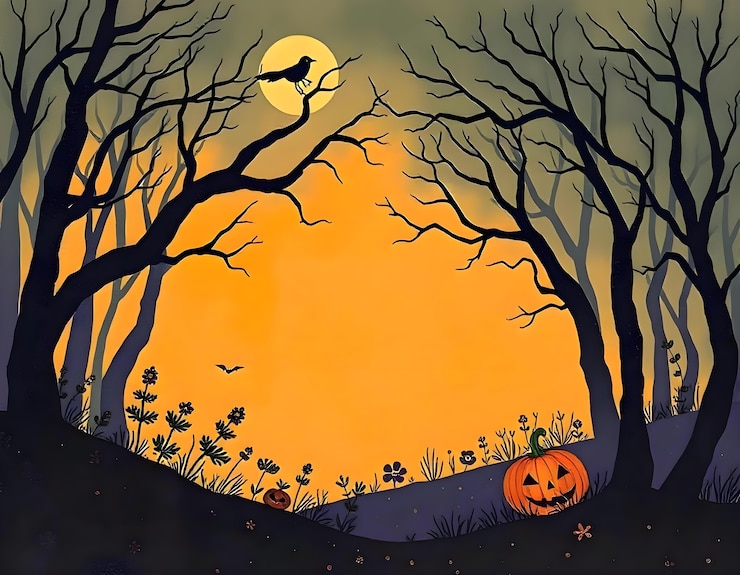 Free Photo halloween background of haunted forest