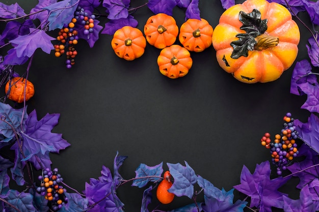 Halloween background with purple leaves