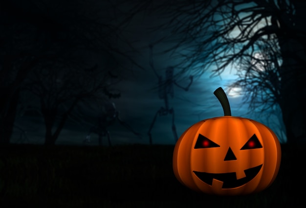 Free photo halloween background with skeletons and pumpkin