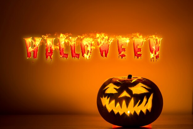 ハロウィーンのバナーで刻された南瓜