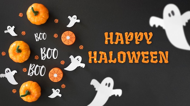 Foto gratuita banner di halloween con fantasmi e zucche