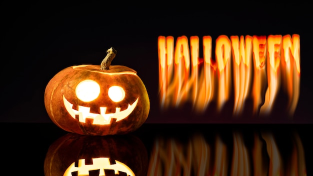 Free photo halloween banner with lit pumpkin