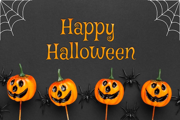 Foto gratuita banner di halloween con disposizione di zucche