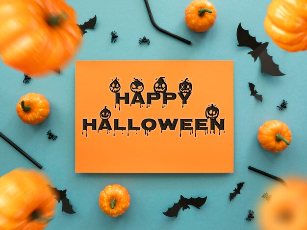 Halloween banner with pumpkins and bats