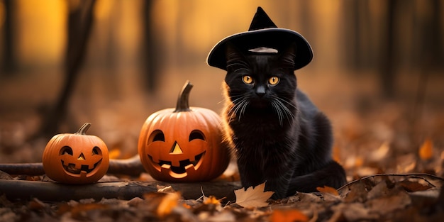 ハロウィンの黒猫の写真撮影