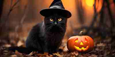 Free photo halloween black cat poster