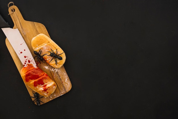 Halloween composition with bread decoration