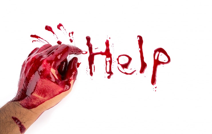 Free Photo halloween concept : bleeding hand on the white background