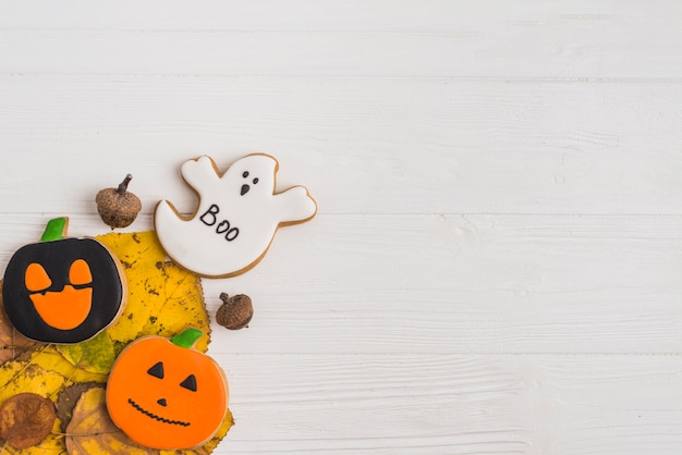 Halloween cookies on foliage