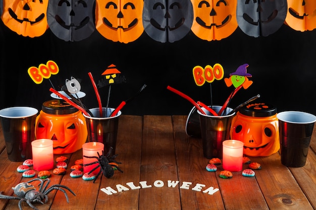 Free photo halloween decorating table