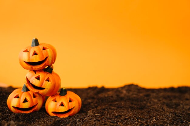 Halloween decoration with friendly pumpkins