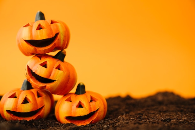 Halloween decoration with laughing pumpkins