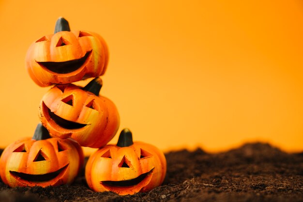 Halloween decoration with laughing pumpkins