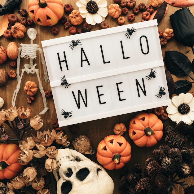 Free photo halloween decoration with retro sign