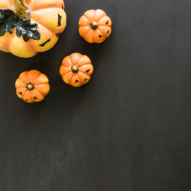 Halloween decoration with top view of pumpkins