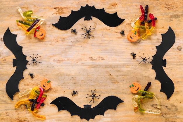 Halloween decorations laid in frame