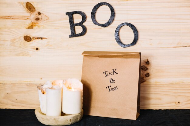 Halloween decorations with boo letters on wall