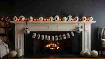 Free photo halloween fireplace background