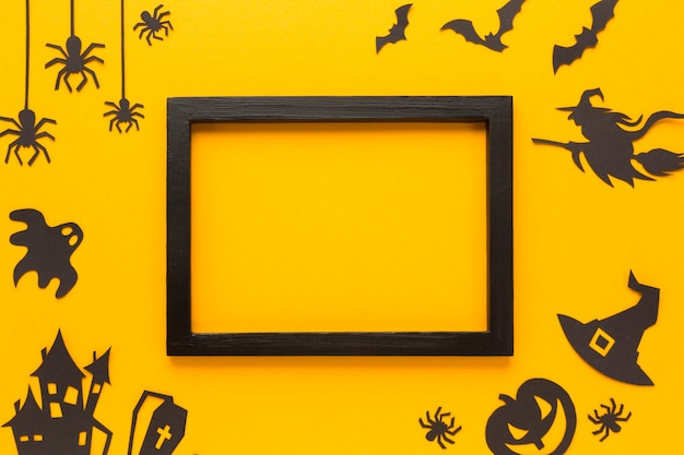 Halloween party elements with mock-up frame