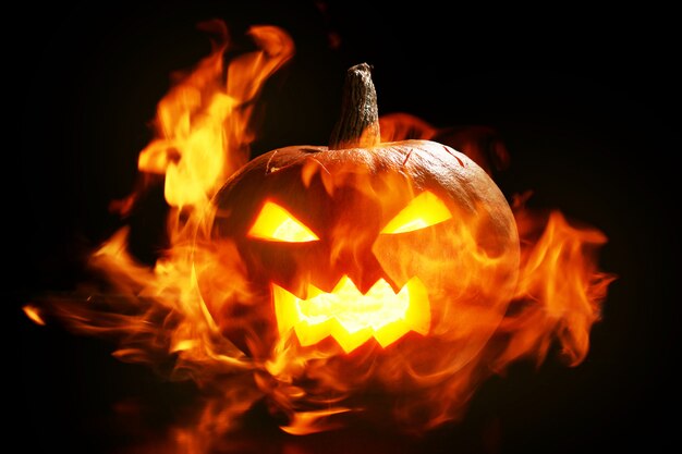 Halloween pumpkin in fire