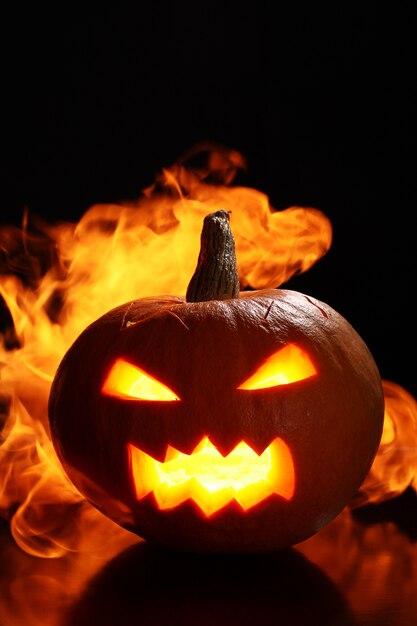 Halloween pumpkin in fire