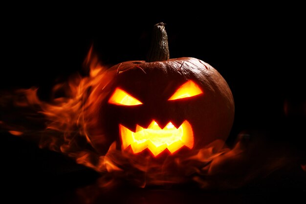 Halloween pumpkin in fire