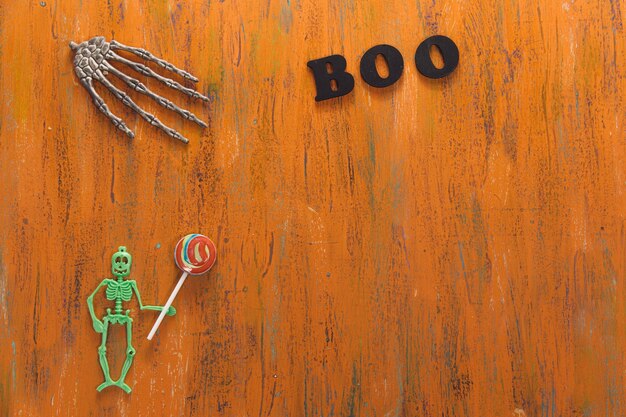 Halloween symbols on wooden table