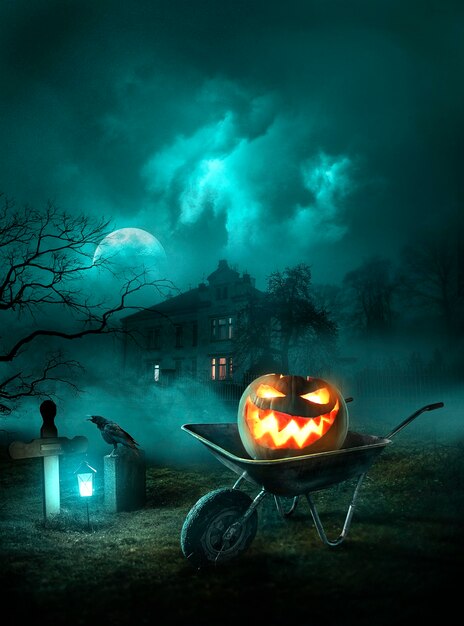 Halloween wallpaper with evil pumpkin