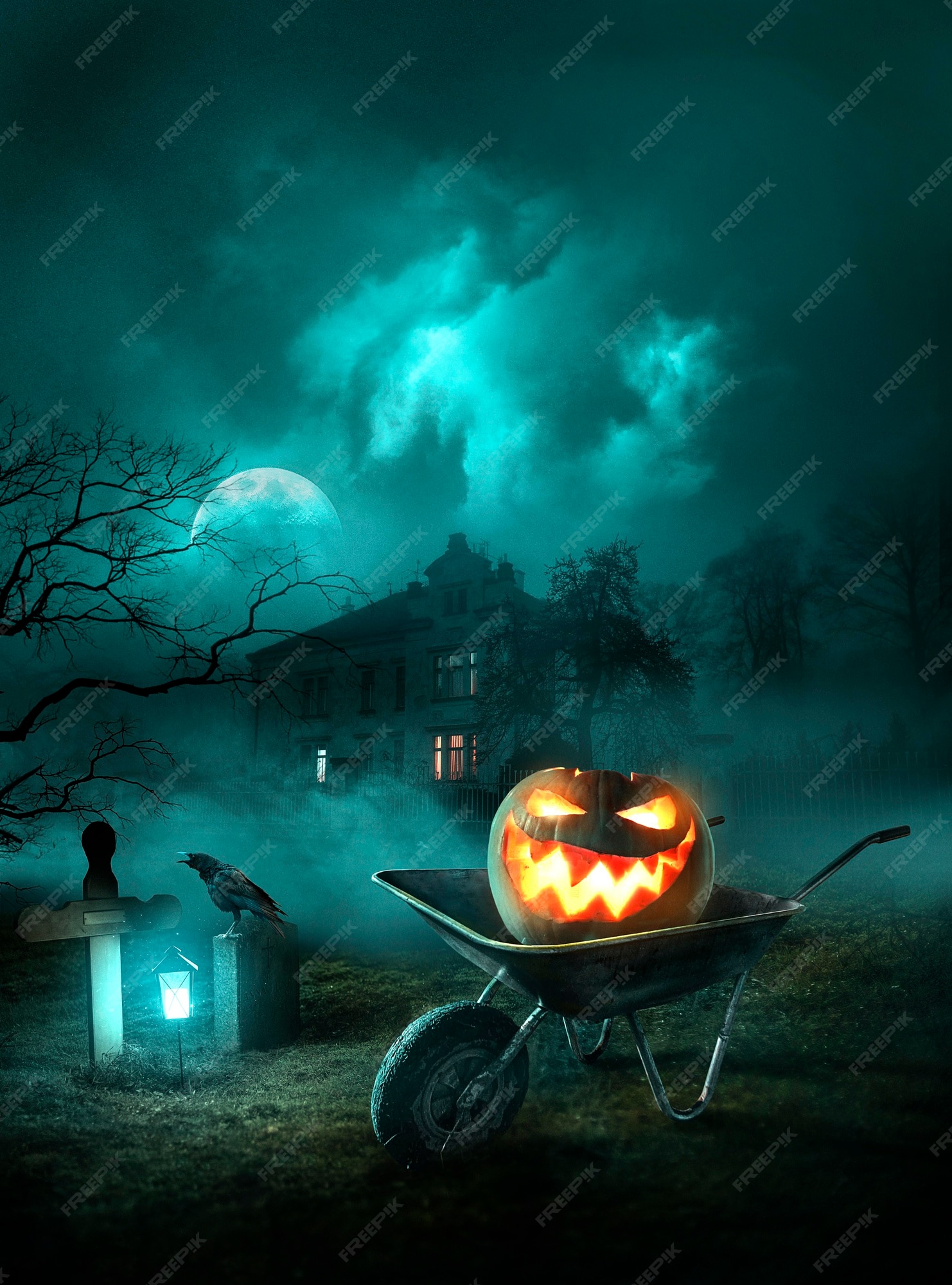 Free Photo | Halloween wallpaper with evil pumpkin