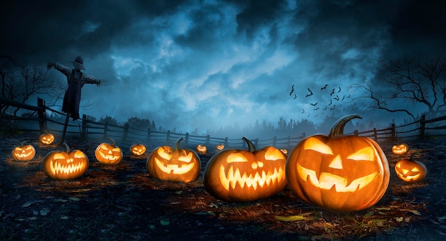 Free photo halloween wallpaper with evil pumpkins