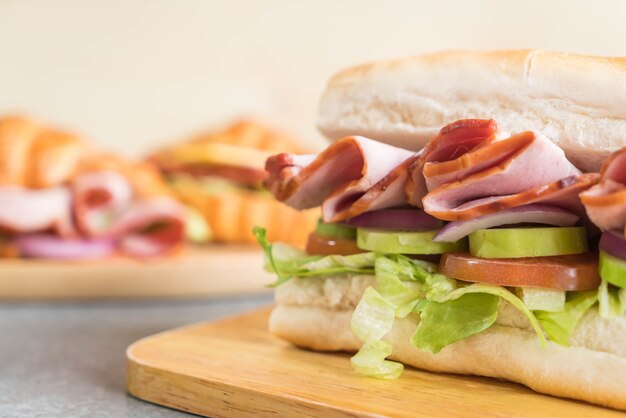 Ham and salad submarine sandwich