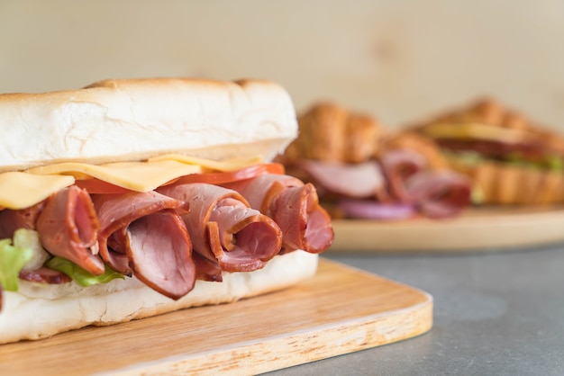 Ham and salad submarine sandwich
