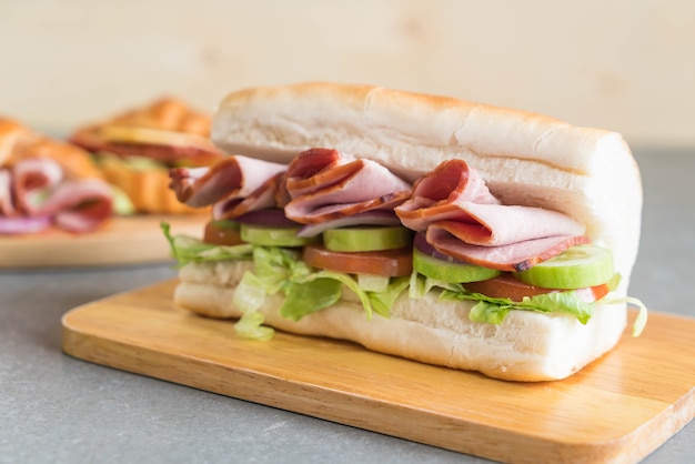 Ham and salad submarine sandwich