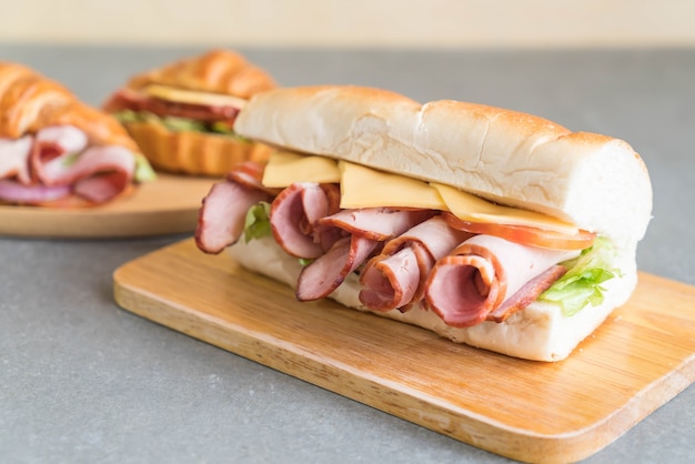 Ham and salad submarine sandwich