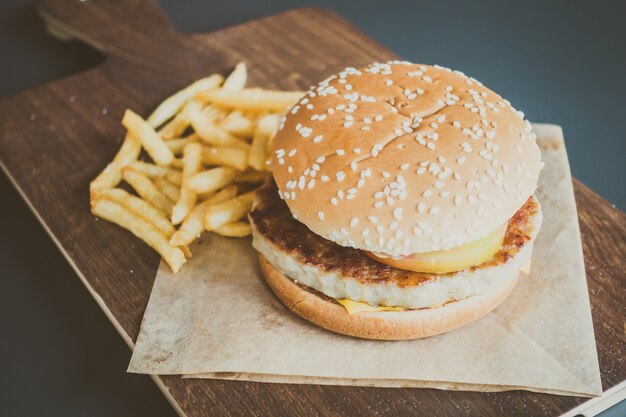 Hamburger and french fries