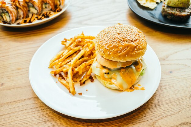 Hamburger and french fries