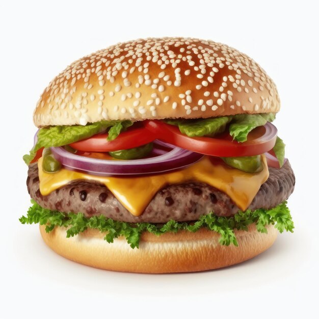 Hamburger isolated on white background Fresh burger fastfood