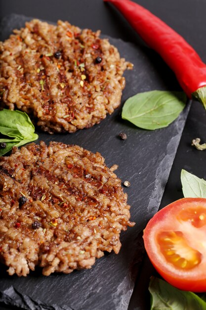 hamburger on wooden table