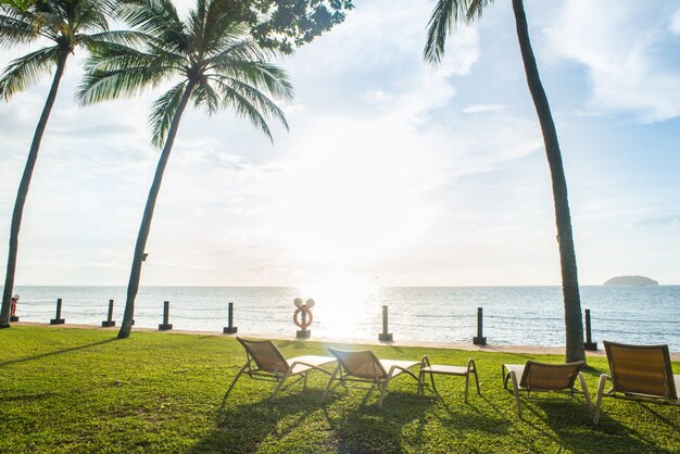 Hammocks on a grass in the sunset