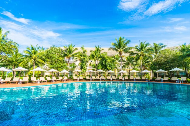 Hammocks and umbrellas seen from the pool