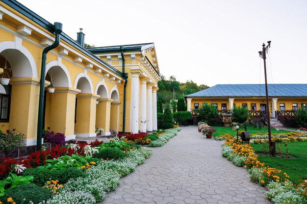 Hancu Monastery yard among greenery in Moldova