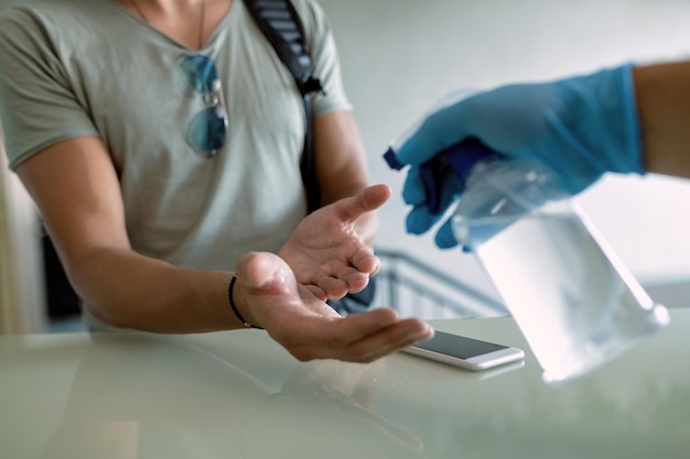 Hand disinfection before entering the gym