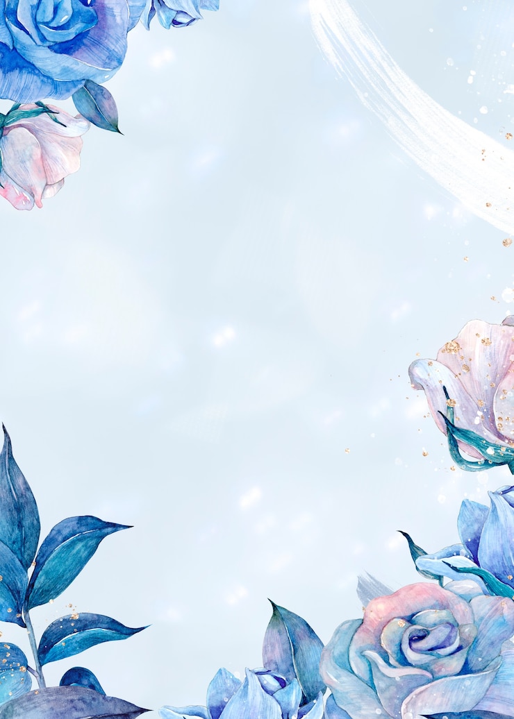 無料Photo 手描きの青いバラのフレームイラスト