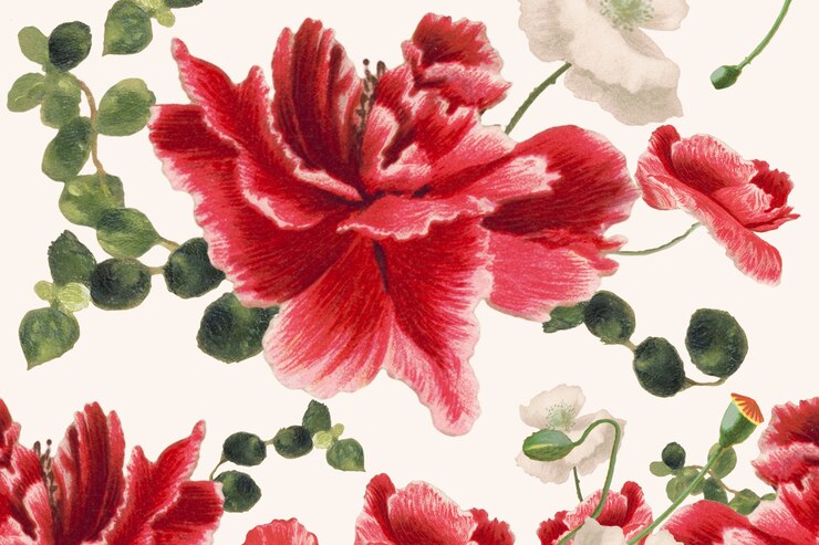 無料Photo パブリックドメインのアートワークからリミックスされた手描きの花柄の背景
