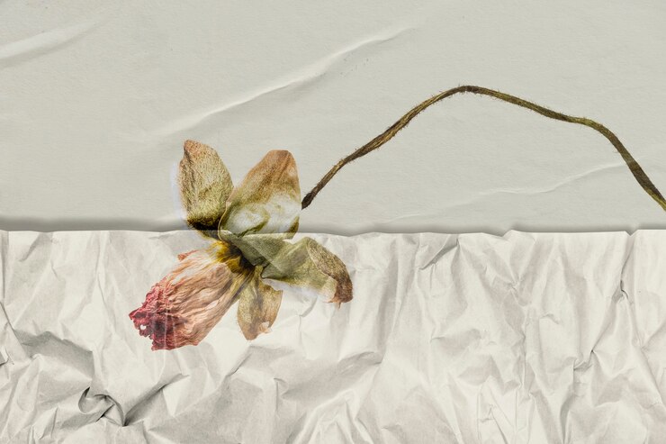 Free Photo hand drawn flower with wrinkled paper texture remixed media