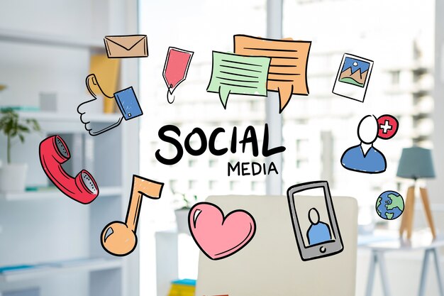 Free photo hand drawn illustrations of social media