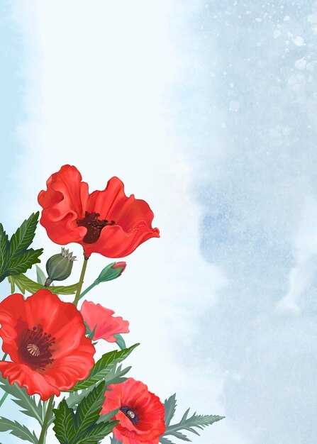 Free Photo hand drawn poppies with a blue background