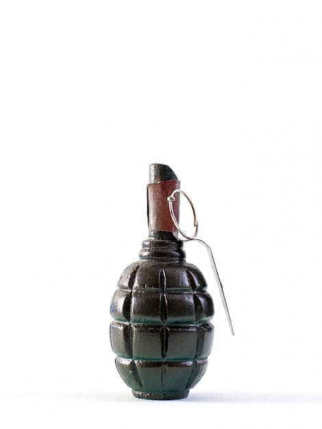 Hand grenade powerful mass destroying weapon with brown lever