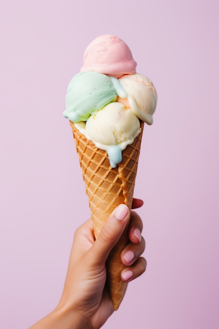 Free Photo hand holding delicious ice cream in studio